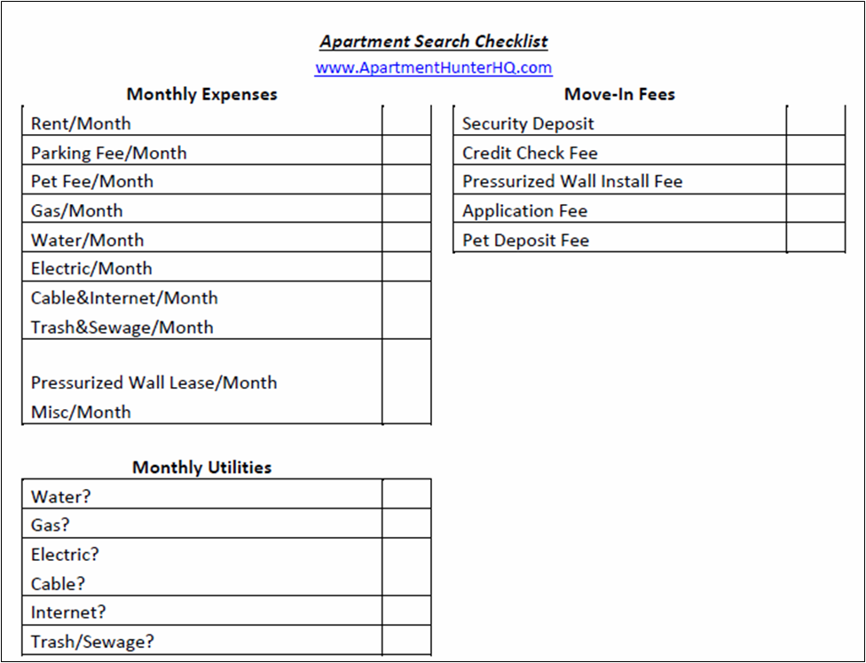 Apartment Search Checklist